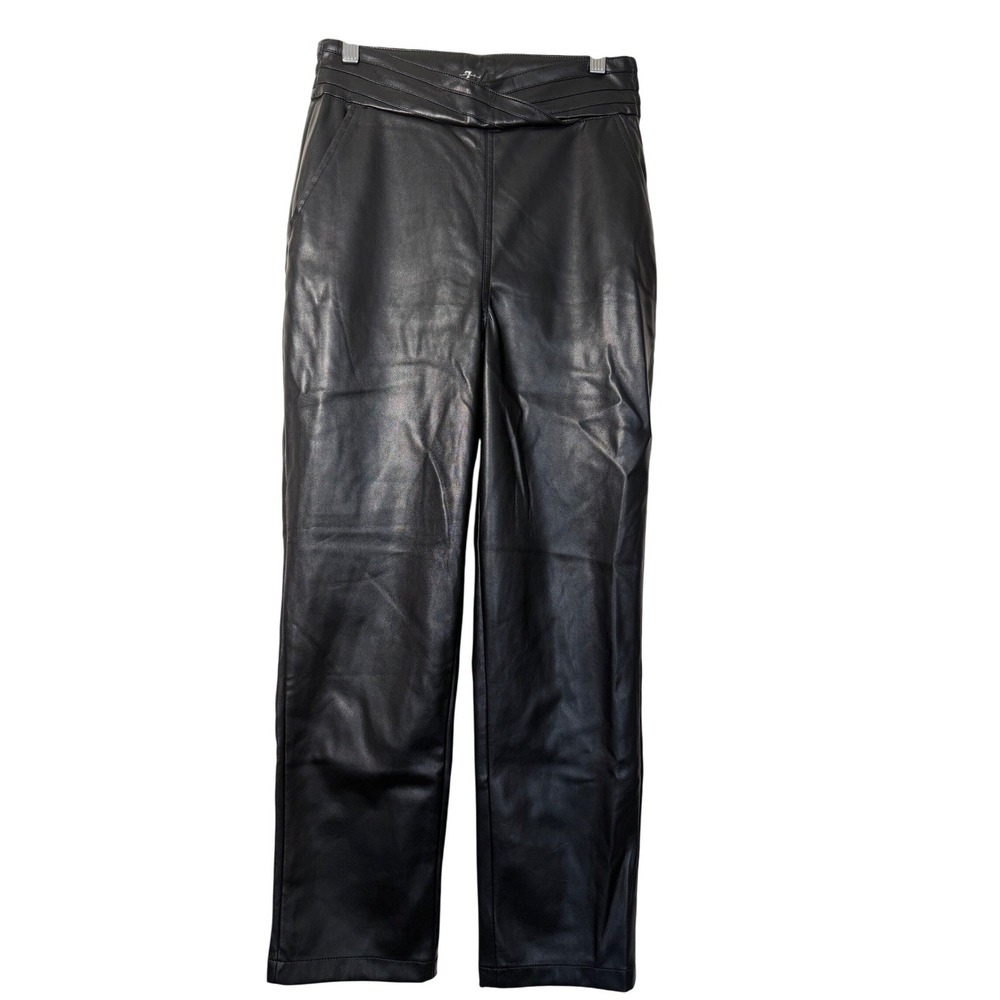 7 For All Mankind Faux Leather Pants Black Pleated Waist Womens‎ Size S